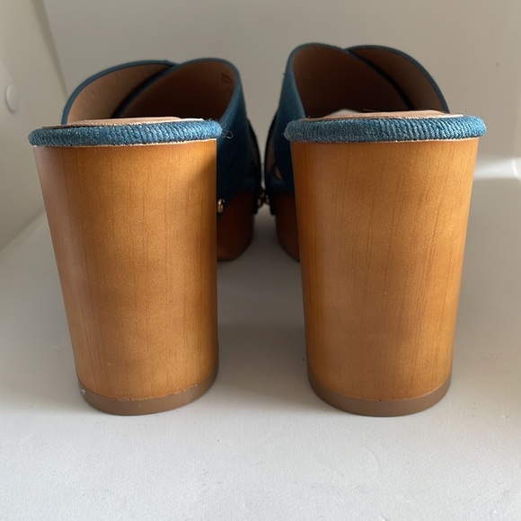 Call It Spring: New Denim Blue wood heel Sandals. Size US 6. Vegan. - Picture 5 of 7